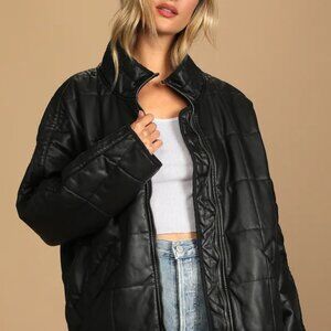 Free People Dolman Black Vegan Leather Quilted Jacket